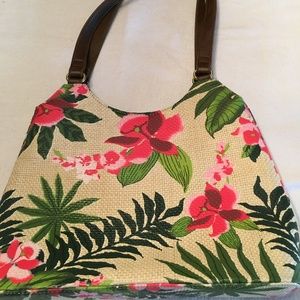 CAPELLI STRAWORLD Painted Straw Purse Fuschias EUC